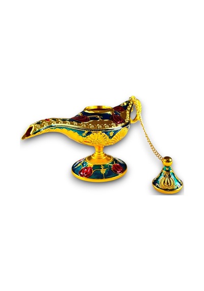 Aladdin Sihirli Lambası Mineli Renkli İşlemeli Dekoratif Biblo Alaattin Metal Çelik 22x11 CM 728357812