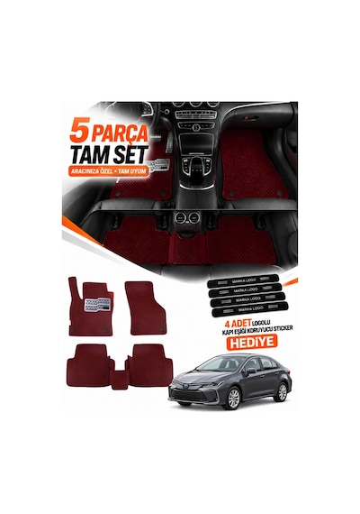 Toyota Corolla-hybrid-sedan 2019-2026 Uyumlu Eva Oto Paspas Metal Topukluklu Bordo