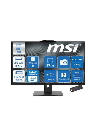MSI MODERN AM272P 1M-1205XTRP07 Core 7 150U 24 GB 512 GB SSD 27" W11P AIO Masaüstü Bilgisayar
