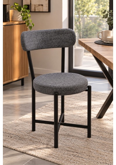 Sulorahome Keten Kumaşlı Gri Mutfak Sandalyesi - Metal Ayaklı Modern Tasarım