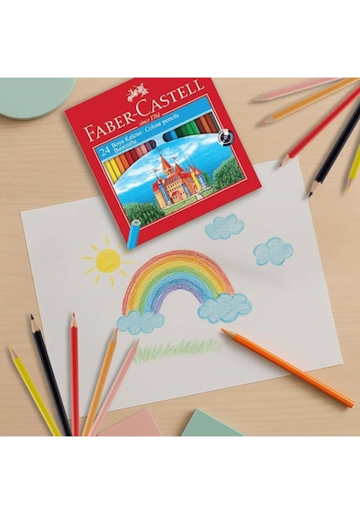 Faber Castell 24 Renk Kuru Boya Ve 8'li Textliner Pastel Fosforlu Kalem Seti İkisi Birarada Set Çok Renkli