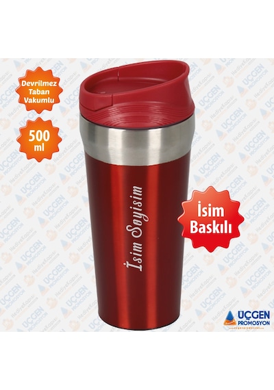 500ml Kişiye Özel Devrilmez Çelik Termos Bardak 3740  Kırmızı