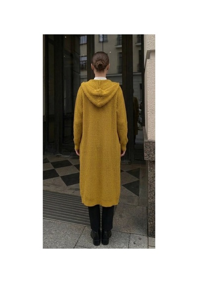 Onno Style Women Selanik Örgü Kadın Triko Uzun Hırka sarı
