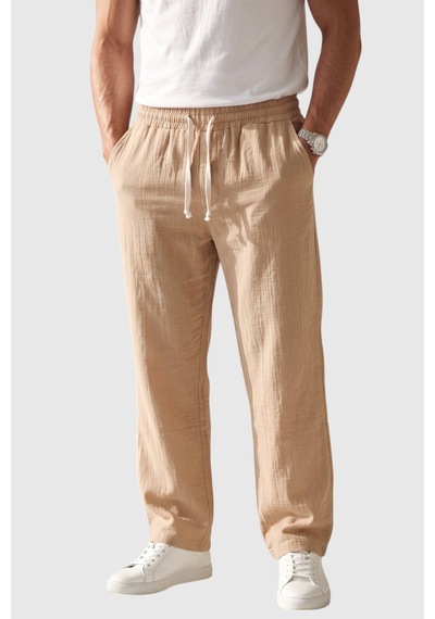 Rizzup Camel %97 Pamuk Müslin Kumaş Rahat Kalıp Nefes Alabilen Yazlık Erkek Pantolon 2600260