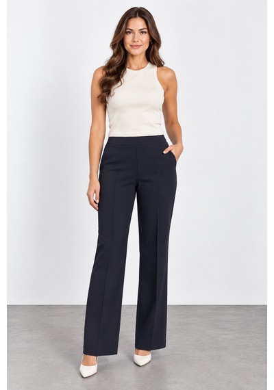 Bihan Store Kadın Beli Lastikli İspanyol Paça Pantolon W27-1592 - Siyah