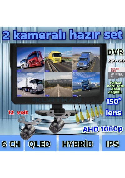 2 Adet Ahd 1080p Kelebek Kamera 6 Kanallı Qled 10'' Dvr Monitör