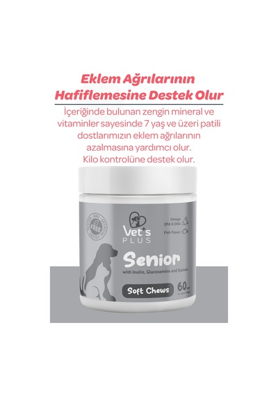 Vet's Plus Senior Çiğnenebilir Tablet 60'lı Kedi ve Köpekler İçin Inulin ve Glukozamin Desteği