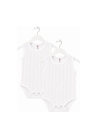 H&c Coolboy H&c 2'li %100 Pamuk Desenli Jakarlı Kolsuz Bebek Body Zıbın Beyaz