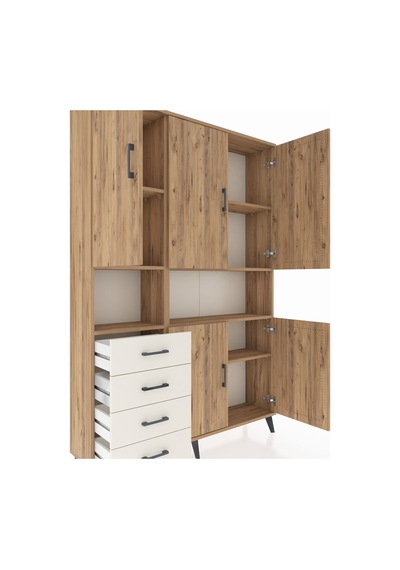 Arges Dolap 7 Raflı 4 Çekmeceli 5 Kapaklı 132x30x195 Çam-çam/... Çam
