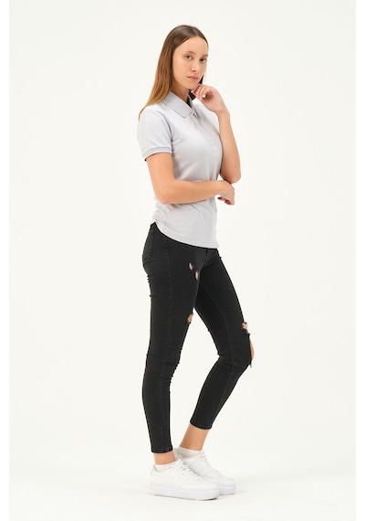Msw Kadın Kısa Kollu Regular Fit Polo Yaka T-shirt Gri