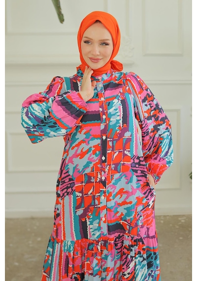 Armine Trend Desenli Renkli Elbise Pembe 24yt952-pembe Pembe