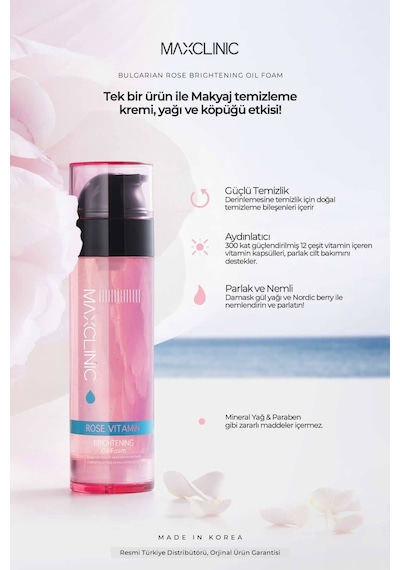 Maxclinic Gül Yağı ve Vitamin Kapsülleri İle Tek Adımda Çift Aşamalı Temizlik Rose Vitamin Oil Foam