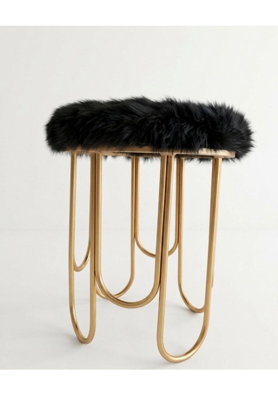 Destan Siyah Peluş Kumaş Metal Puf Gold