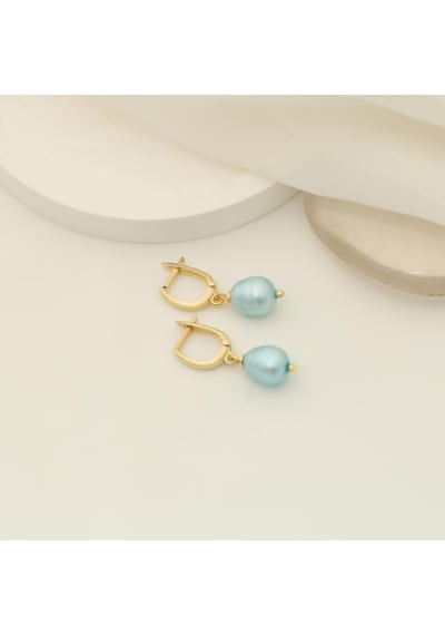 925 Ayar Gümüş Barock Fresh Blue Tatlısu İncisi Küpe-8mm