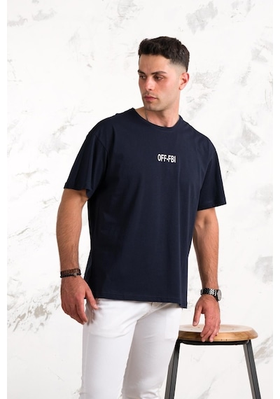 Oversize Önü Baskılı Pamuklu Basic Erkek Penye T-Shirt