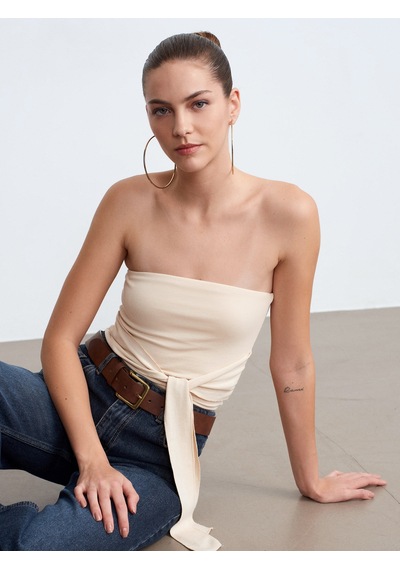 Dilvin 32841 Bağlamalı Bandeau Top-taş