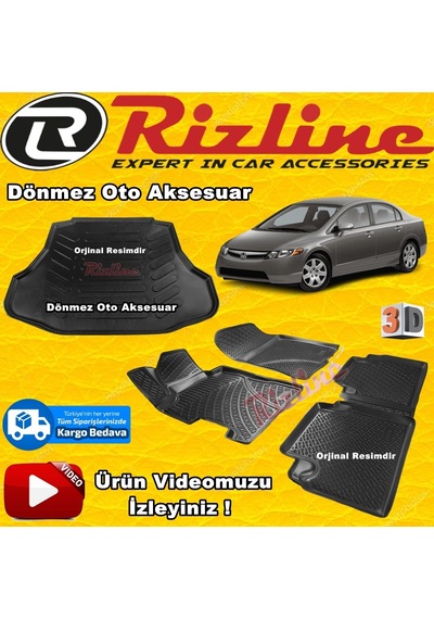 Honda Civic 3D Paspas +Bagaj Havuzu Siyah Sedan 2007-2012 Rizline N11.34165