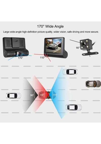 Araç Içi Kayıt Kamerası 1080p 3 Kameralı Full Hd 4.1 Inc Ekranlı Araç Iç Yol Kayıt Park Kamerası