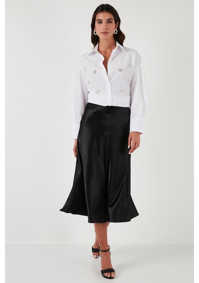 Lela Taş Detaylı Regular Fit Bayan Gömlek 611Go00417 Ekru
