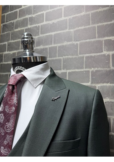 Dupont Classics Erkek Slim Fit 6 Drop Sivri Yaka Yelekli Filafil Çift Yırtmaç Takım Elbise Koyu Yeşil Dupont Classics Erkek Slim Fit 6 Drop Sivri Yaka Yelekli Filafil Çift Yırtmaç Takım Elbise Koyu Yeşil