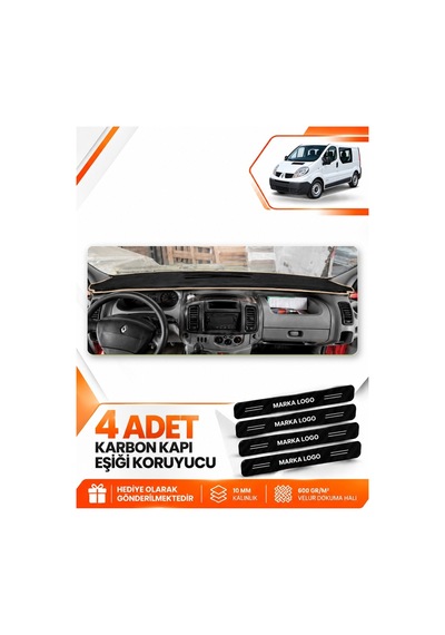 Renault Trafic 2004-2010 Uyumlu Ön Örtüsü Torpido Koruma Kılıfı Halısı - Siyah Bej