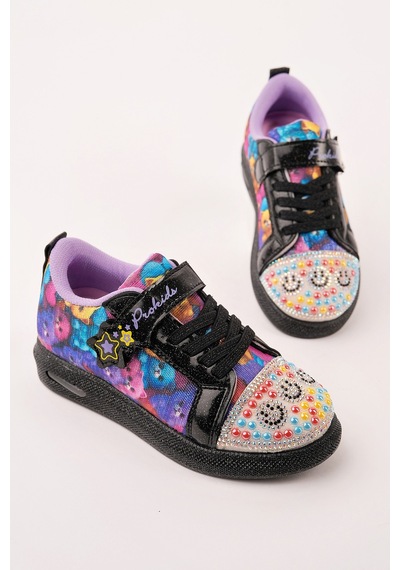 Muggo Smile Taş Detaylı Desenli Cırtlı Kız Çocuk Işıklı Günlük Sneaker Spor Ayakkabı Siyah Muggo Smile Taş Detaylı Desenli Cırtlı Kız Çocuk Işıklı Günlük Sneaker Spor Ayakkabı Siyah