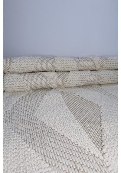 Rolyef İskandinav Kabartmalı Sisal Bukle Yıkanabilir Kaymaz Taban Salon Mutfak Çocuk Odası Halısı Beyaz