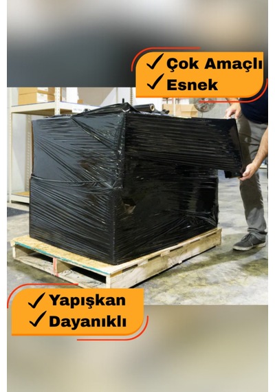 Siyah Palet Streç Film 50 Cm 300 Metre 2.5 Kg Eşya Sarma Kargo Paketleme Taşınma Nakliyat Ambalajı