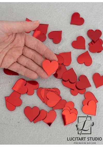 10'lu Paket Kırmızı Red Pleksi Dekoratif Kalpler 1mm Kendinden Yapışkanlı Kalp Ayna - Söz, Nişan, Nikah Ve Süsleme İçin Kırmızı Kırmızı