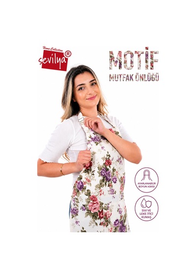 Motif 3'lü Mutfak Önlüğü Seti Ayarlanabilir Askılı Mutfak Önlüğü Şef Önlüğü 2 Eldiven Mor Gül