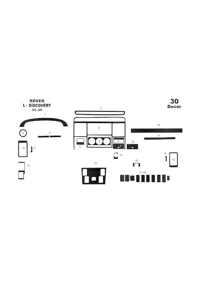 Land Rover Discovery Torpido Kaplama 1990-1998 30 Parça Siyah Karbon