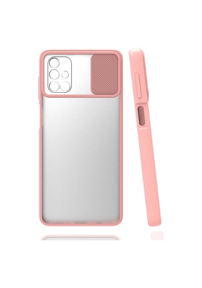 Kilifone - Samsung Uyumlu Galaxy M51 - Kılıf Slayt Sürgülü Arkası Buzlu Lensi Kapak - Pembe Açık