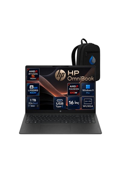 HP Omnibook 3 DY0G7EARNP02 R5-7520U 8 GB  1 TB SSD 16'' W11P WUXGA Dizüstü Bilgisayar