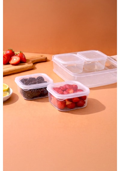 Sızdırmaz Kapaklı 4+1 Bölmeli Kahvaltılık Saklama Kabı-buzdolabı Organizeri 4x0,25 Lt-1x1,6lt Şeffaf