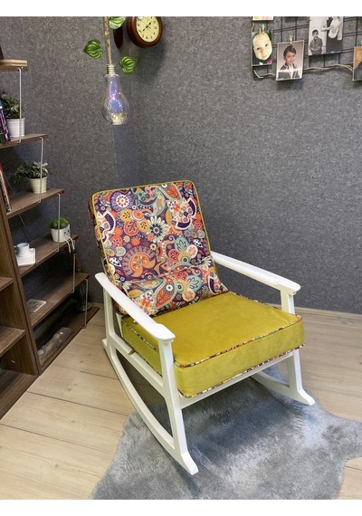 Asedia İskandinav Lake Retro Minderli Puflu Sallanan Sandalye Dinlenme Koltuğu