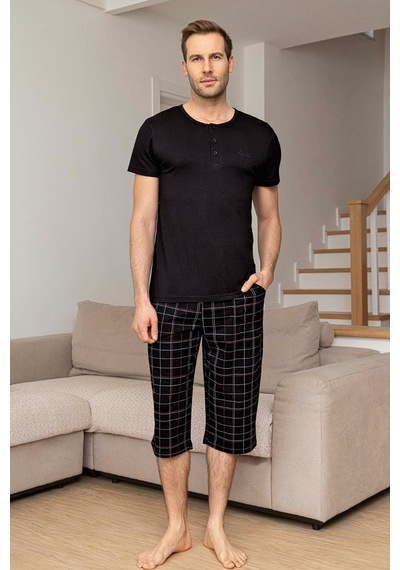 Aydoğan Erkek Civan Modal Bermuda Siyah Pijama Takım 0033 Siyah