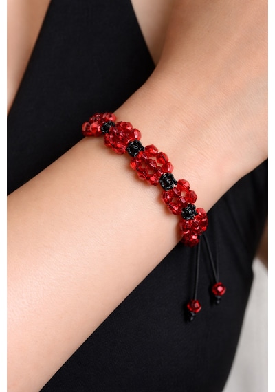 Kırmızı Kristal Boncuklu Ayarlanabilir Bileklik Kırmızı