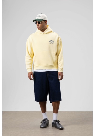 Vamos Oversize Yıkamalı Boxy Fit Kapüşonlu Sweatshirt Sarı