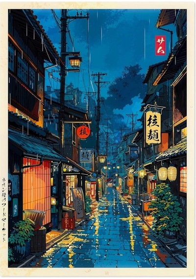 Anime Tokyo Sokakları Poster Japonya Gece Manzarası Duvar Posteri Çerçevesiz Dekoratif Poster