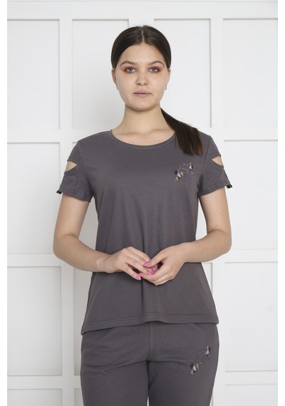 Kadın Spor Füme Alt-Üst T-Shirt Takım-3935 Füme