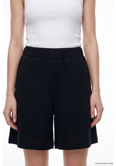 Lcw Comfort Siyah Soft Touch Taşlı Kadın Şort