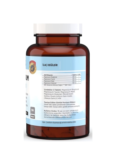90 Tablet Magnezyum Glisinat Bisglisinat Malat Taurat Glukonat Magnesium Elementleri 400 Mg