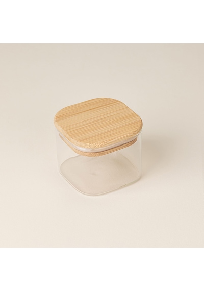 Bambu Kapaklı Cam Kase - Şeffaf - 8x8x6 Cm Çok Renkli