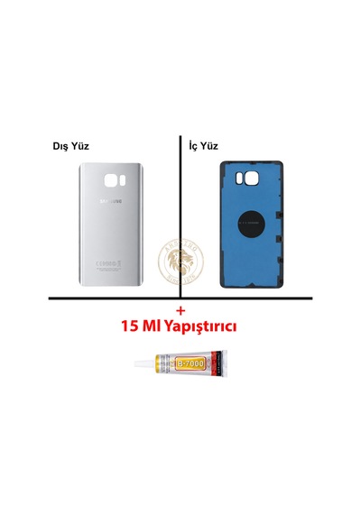 Samsung Galaxy Note 5 Gümüş Renk Arka Kapak + B7000 Yapıştırıcı Arka Cam Batarya Kapağı Pil Kapağı Lazer Kesim Back Cover Galaxy Note 5 Uyumlu