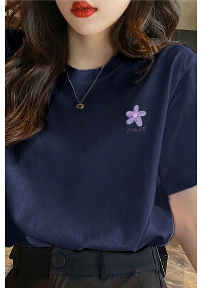 Flood Of Style Kadın Lacivert Flower Baskılı Oversize