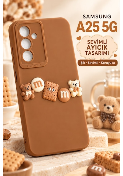 Samsung Uyumlu Galaxy A25 5g Kahverengi Ayıcık Desenli 3d Sevimli Silikon Telefon Kılıfı