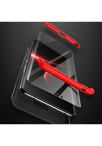 Noktaks - Huawei Mate 20 Pro Uyumlu Kılıf Parmak İzi Tutmayan Alt Üst Geçmeli 3 Parça Ays Kapak - Kırmızı - T6666