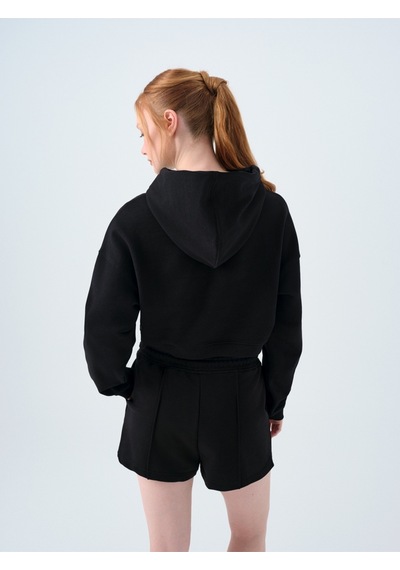 Loose Crop Kadın Sweatshirt Siyah
