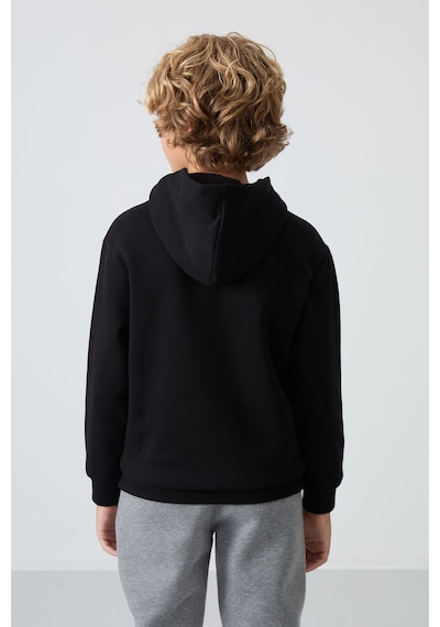 Tommylife Tommy Life Siyah Pamuklu Kalın İçi Tüylü Yumuşak Dokulu Standart Fit Baskılı Erkek Çocuk Sweatshirt - 11215 Siyah