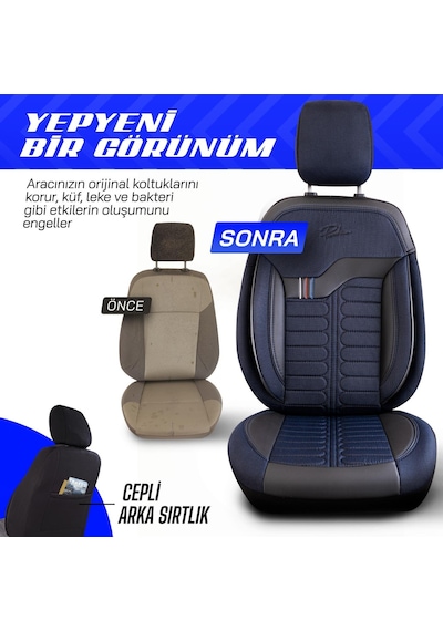 Panda Londra Serisi Ingiliz Jakar Kumaş Ticari Oto Koltuk Kılıfı Tam Set Lacivert - Siyah